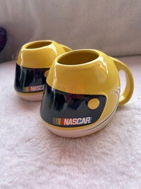 Nascar Yellow and Black Helmet-Shaped Mug Pair (2)